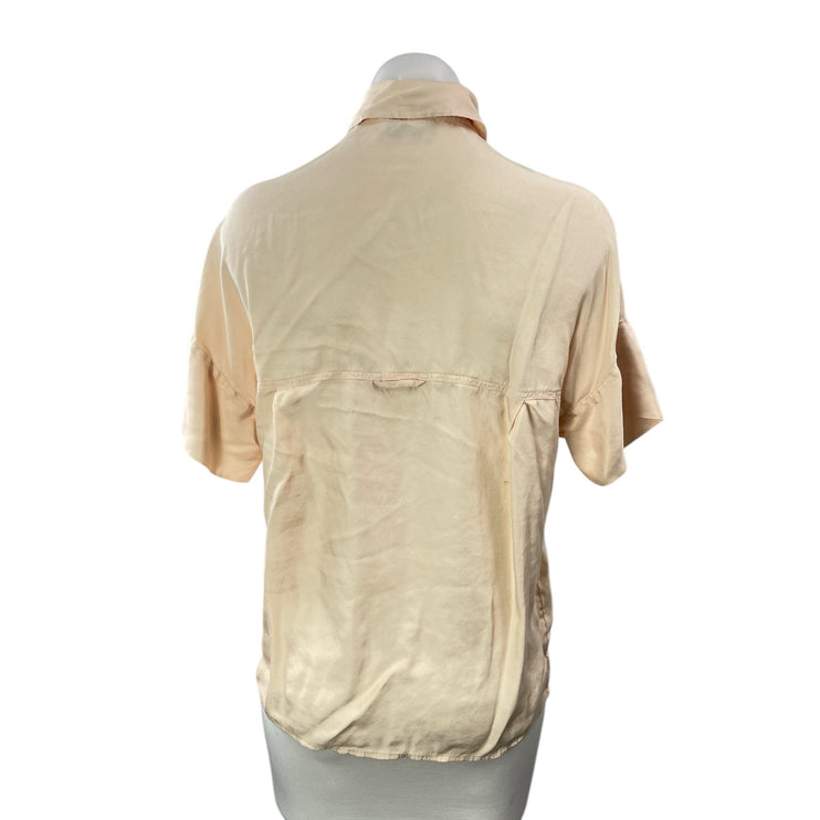 Vince Women's Orange Silk Collared Short Sleeve Button Down Shirt Blouse Top XS