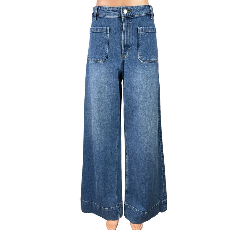H&M Womens Blue High Rise Medium Wash Wide Leg Baggy Palazzo Denim Jeans Size 10