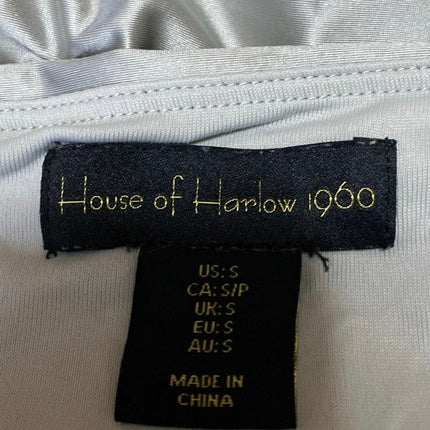 House of Harlow 1960 Silver Metallic Square Neck Long Sleeve Bodysuit Top Size S