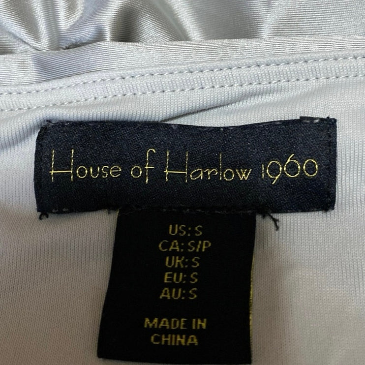 House of Harlow 1960 Silver Metallic Square Neck Long Sleeve Bodysuit Top Size S