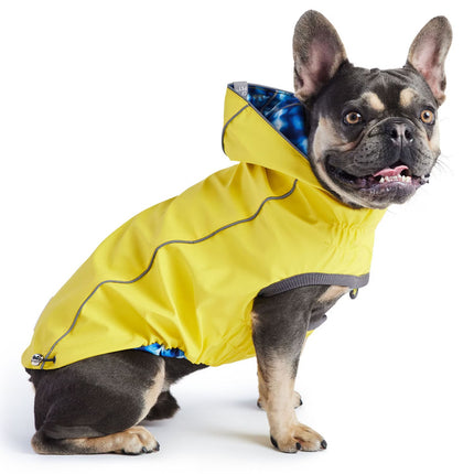 GF Pet NWT Reversible Elasto-Fit Yellow & Blue Tie Dye Print Dog Raincoat Sz XL