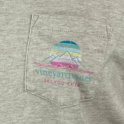 Vineyard Vines Beige Graphic Long Sleeve Chest Pocket Tee Basic T-Shirt Top Sz S