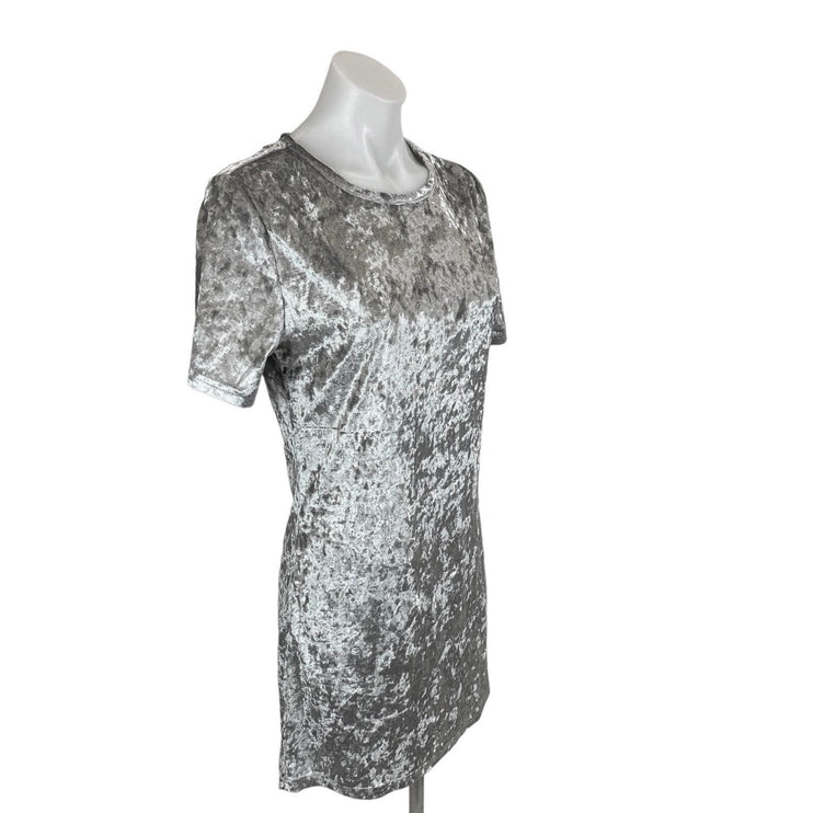 R. Vivimos Women's Silver Metallic Velvet Crew Neck Short Sleeve Shift Dress S