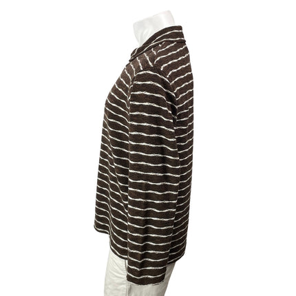 Urban Outfitters BDG Mens Brown White Striped Long Sleeves Polo Shirt Top Size M