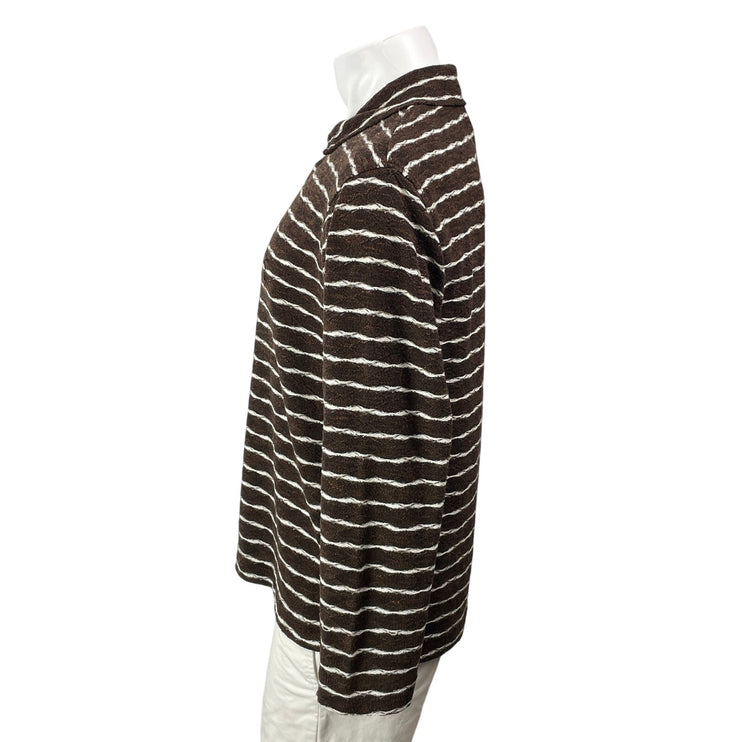 Urban Outfitters BDG Mens Brown White Striped Long Sleeves Polo Shirt Top Size M