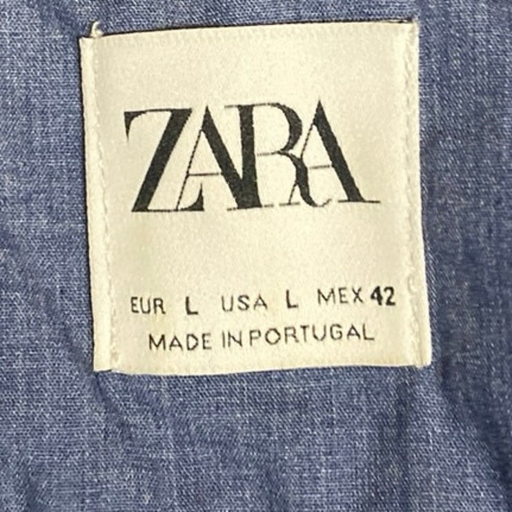 Zara Men's Gray Blue Short Sleeve Golf Cotton Casual Polo Shirt Top Size L