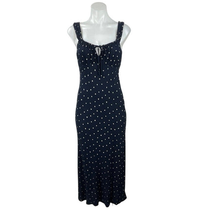 Madewell Navy Blue Polka Dots Sleeveless Tie Scoop Neck Maxi Slip Dress Size 0