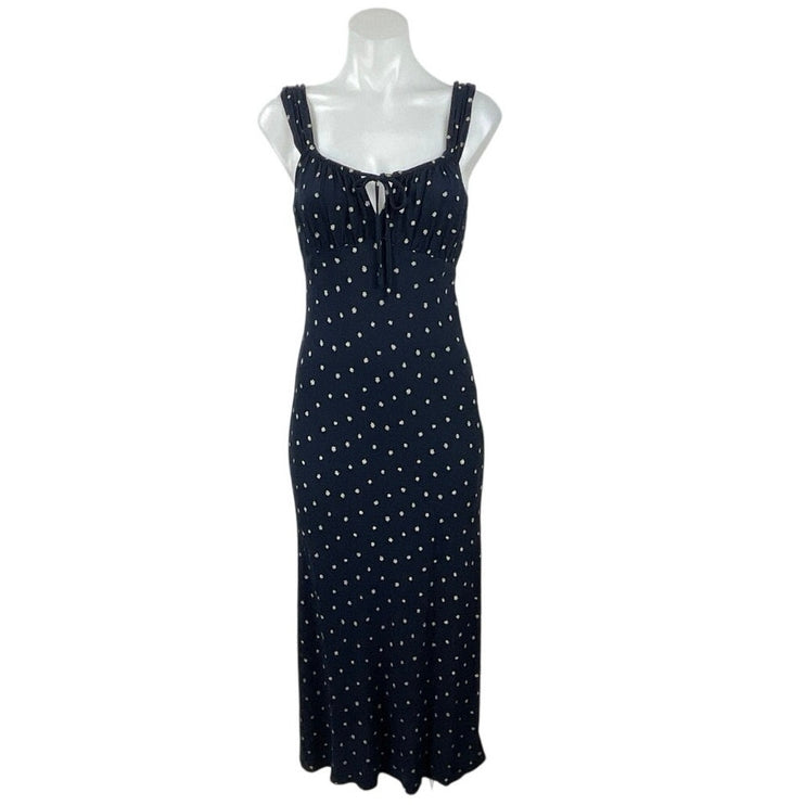 Madewell Navy Blue Polka Dots Sleeveless Tie Scoop Neck Maxi Slip Dress Size 0