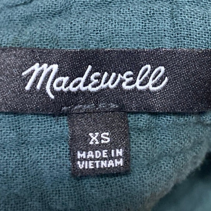 Madewell Lightspun Evert Green Gauze Long Sleeve Button Front Shirt Top Size XS