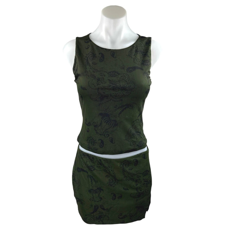 NEW Princess Polly Matilde Green Floral Sleeveless Crop Top & Mini Skirt Set 6