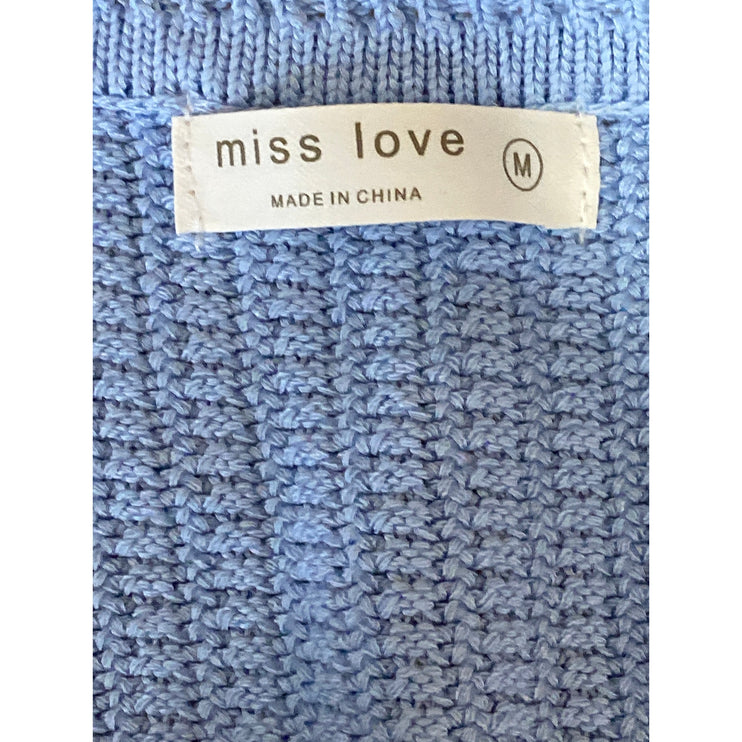 Miss Love Blue Rib Waffle Knit V Neck Sleeveless Cropped Sweater Vest Top Size M