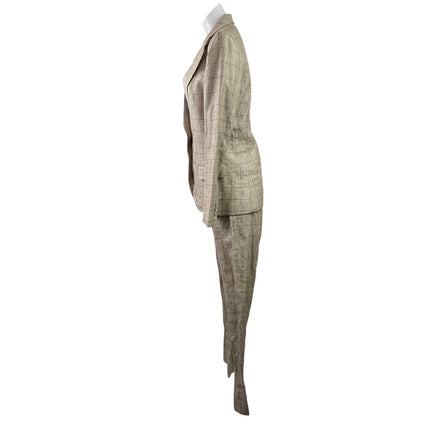 Studio Rocky Women's Beige Window Pane Blazer Trousers 2 Piece Suit Set Size M