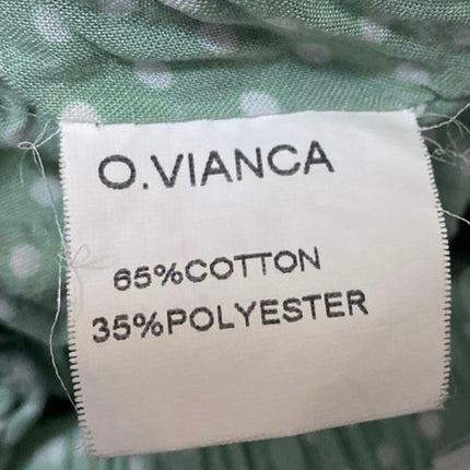 O. Vianca Green Short Puff Sleeve Polka Dots Floral Tie Blouse Crop Top Size S