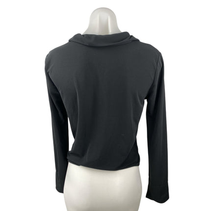 Zara Women's Black Collared Ruched Cinched Tie Long Sleeve Shirt Blouse Top Sz M