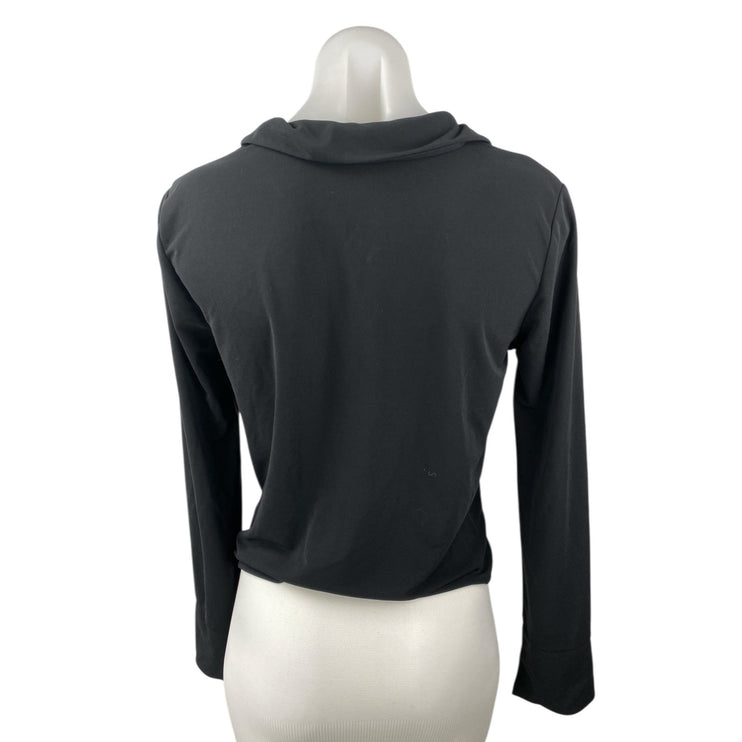 Zara Women's Black Collared Ruched Cinched Tie Long Sleeve Shirt Blouse Top Sz M