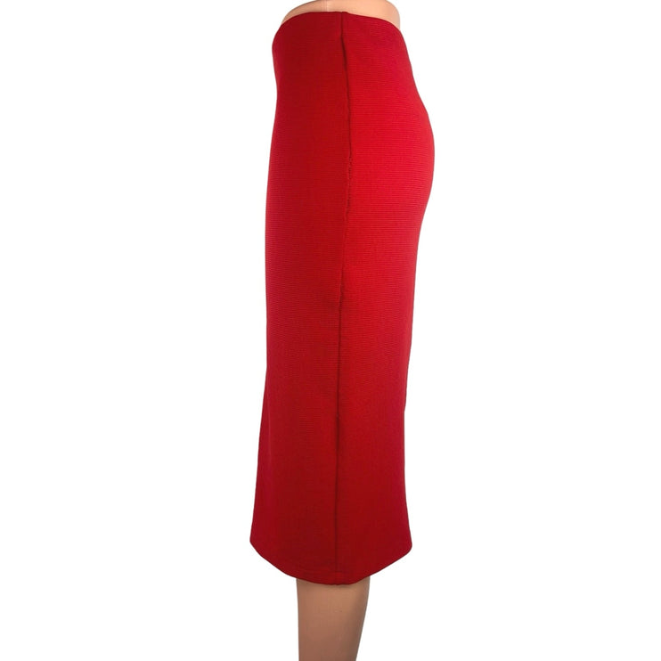 H&M Women's Red High Waisted Back Zipper Knee Length Fitted Pencil Skirt Size S