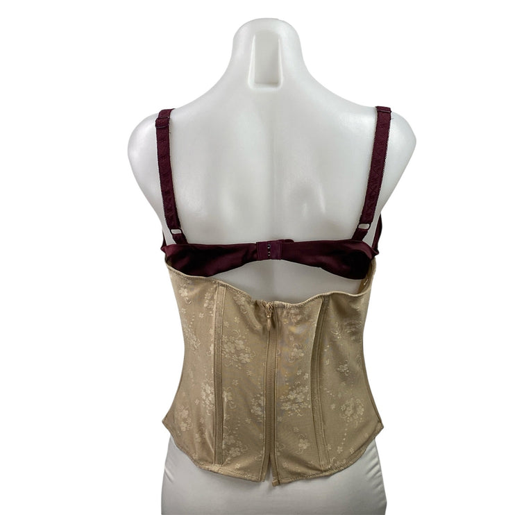 Mistress Rocks Red Beige Colorblock Underwire Floral Bustier Corset Top Size L