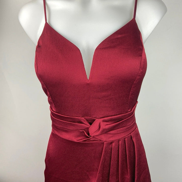 Express NWT Red Satin Notch V Neck Pleated Sleeveless Midi Sheath Dress Size S