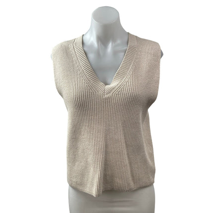 Zara Women's Beige Ribbed Knit V Neck Sleeveless Vest Sweater Tank Top Size L