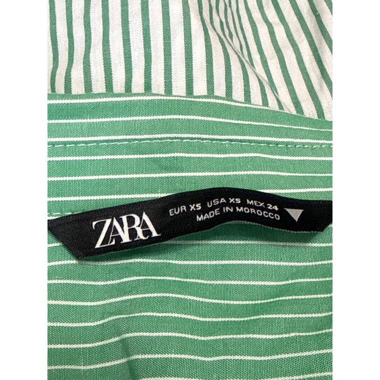 Zara Women's Green Striped Colorblock Short Sleeve Button Down Crop Top Size XS