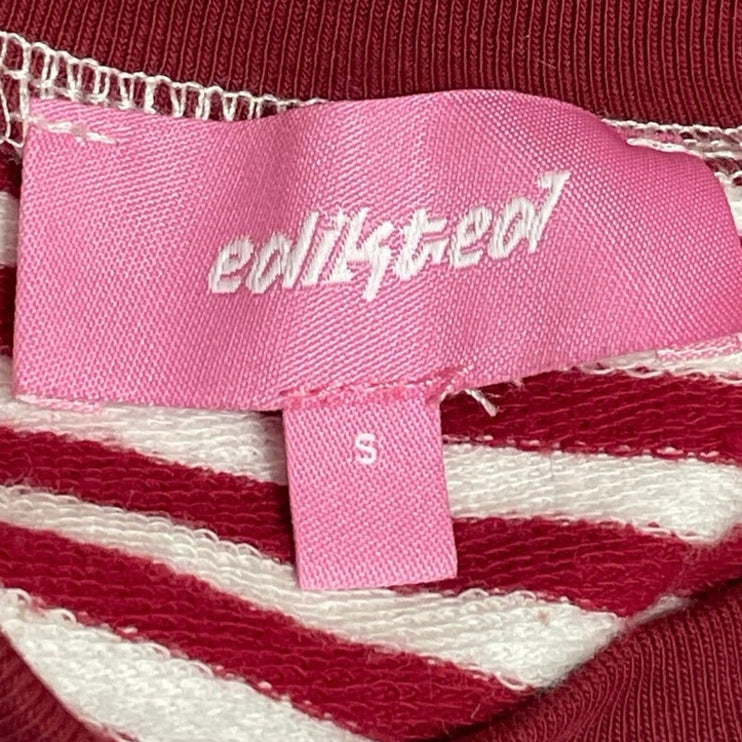 Edikted Women's Red Striped Long Sleeve Crew Neck Boxy T Shirt Tee Top Size S