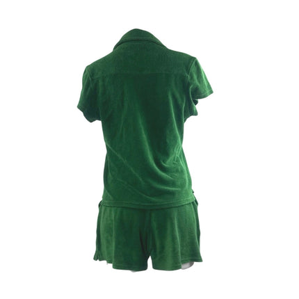 Pauline Alaplage Green Terry Polo Shirt Shorts Workout Athletic Activewear Set 3