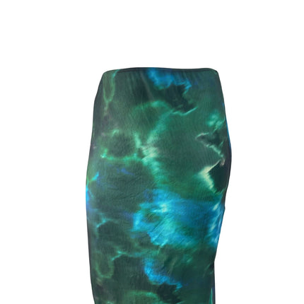 Princess Polly Women's Mesh Tie Dye Abstract Slit Midi Flare Bodycon Skirt Sz 14