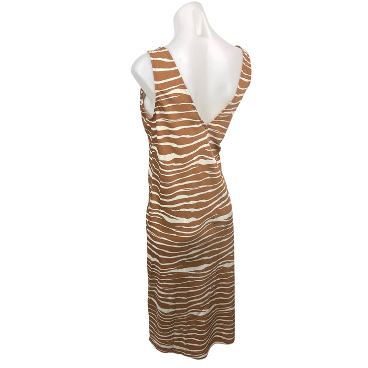 A New Day Brown White Striped Zebra Deep V Sleeveless Slip Midi Dress Size L