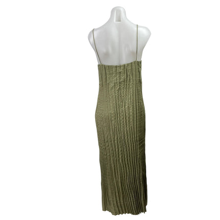 Massimo Dutti Green Linen Pleated Sleeveless Square Neck Cami Tank Maxi Dress S