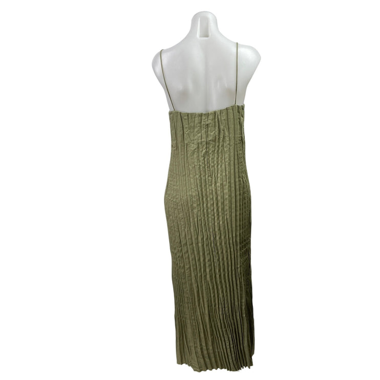 Massimo Dutti Green Linen Pleated Sleeveless Square Neck Cami Tank Maxi Dress S