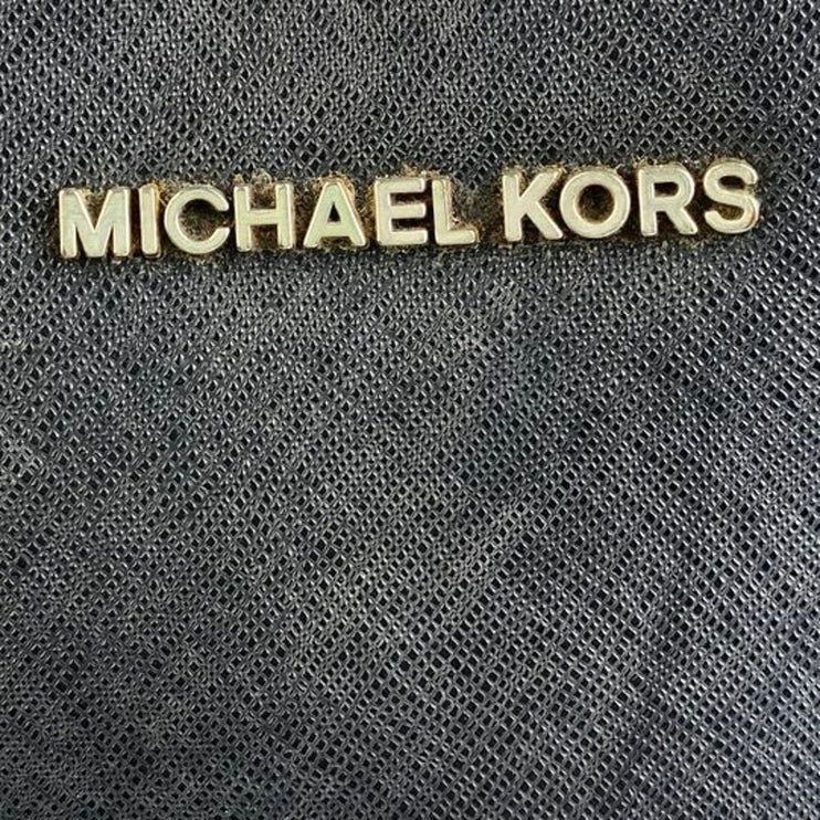 Michael Kors Jet Set Black Zip Leather Logo Chain Zip Crossbody Handbag OS