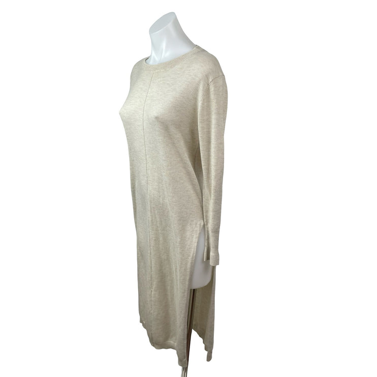 Zara Women's Beige Front Seam Knit Long Sleeve Midi Sheath Sweater Dress Size M