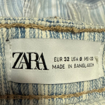 Zara Women's Blue Striped High Waisted Casual Mini Denim Jean Shorts Size 0