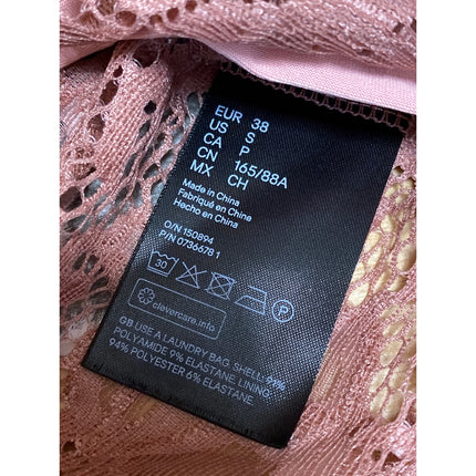 H&M Women's Brown Lace Floral Sleeveless Halter Open Back Sheer Crop Tank Top S