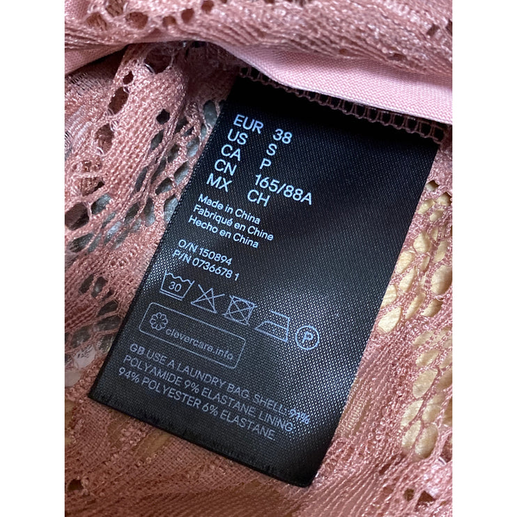 H&M Women's Brown Lace Floral Sleeveless Halter Open Back Sheer Crop Tank Top S