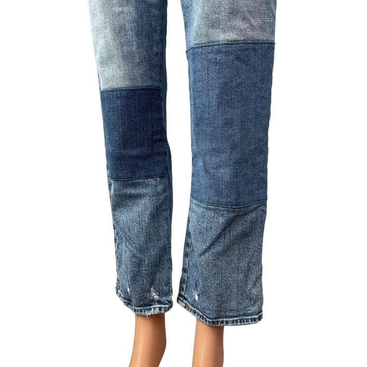 Abercrombie & Fitch The Ankle Straight Blue Ultra High Rise Patchwork Jeans 28