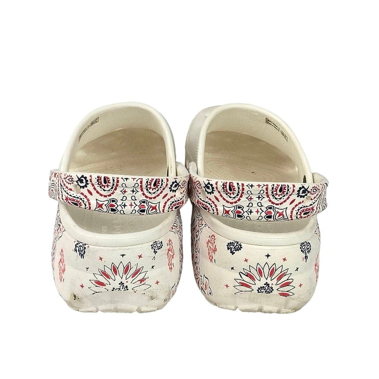 Crocs White American Paisley Floral Classic Platform Boho Clogs Shoes Size 9