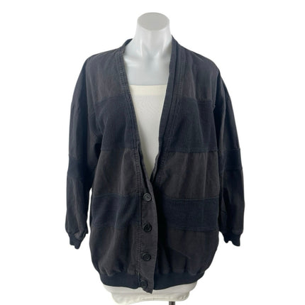 Blair Sport Women's Black Corduroy Patchworks Button Cardigan Sweater Top Size L
