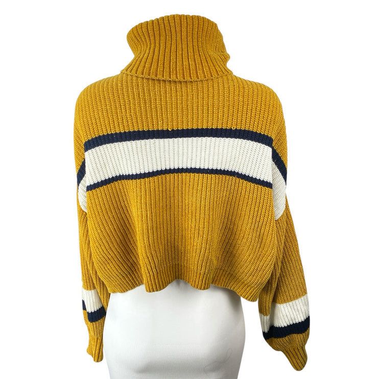 MM by My Michelle Women's Yellow Striped Turtleneck Ribbed Knit Sweater Top Sz L