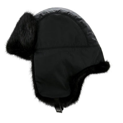 Prada Milan Black Faux Fur Earflap Russian Pilot Aviator Trapper Hat Size M