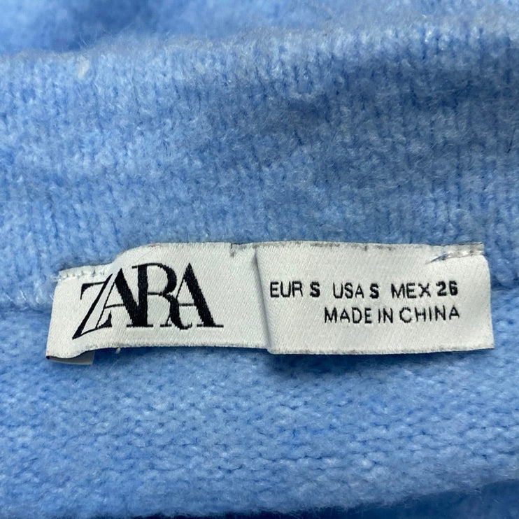 Zara Women's Blue Funnelk Neck Long Sleeve Knit Sweatshirt Sweater Top Size S