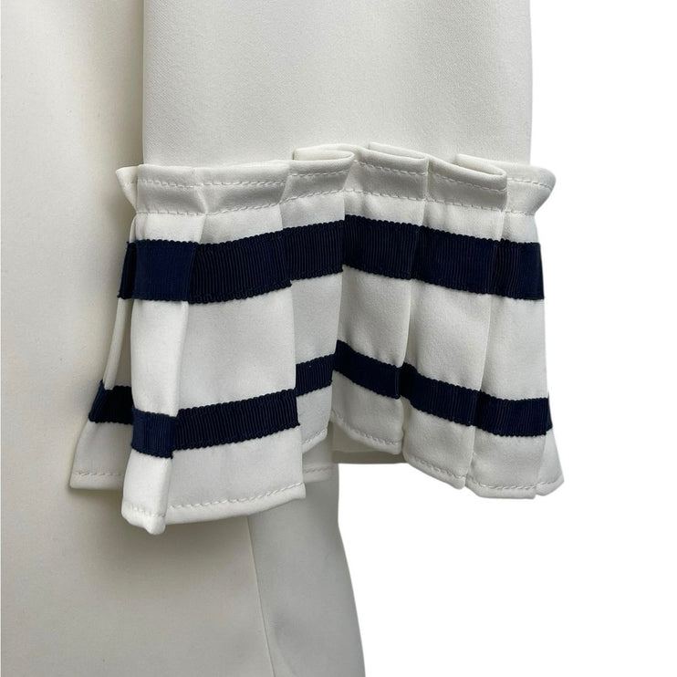 Ann Taylor White Black Half Sleeve Pleated Stripe Boat Neck Blouse Top Size M