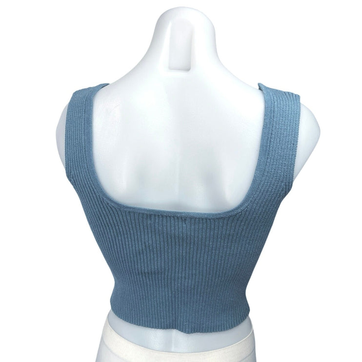 Cotton Candy Blue Sleeveless Ribbed Knit Split Neck Crop Sweater Tank Top Size M