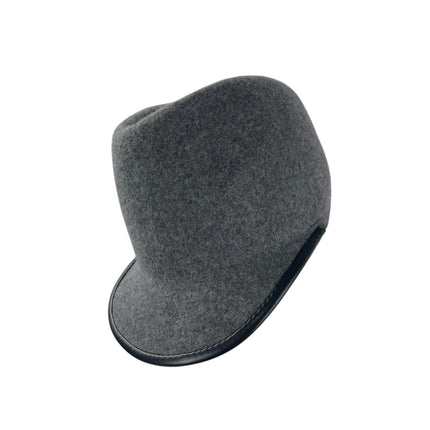 NEW Zara Man Gray Wool Leather Trimmed Structured Crown Bucket Felt Cap Hat Sz L