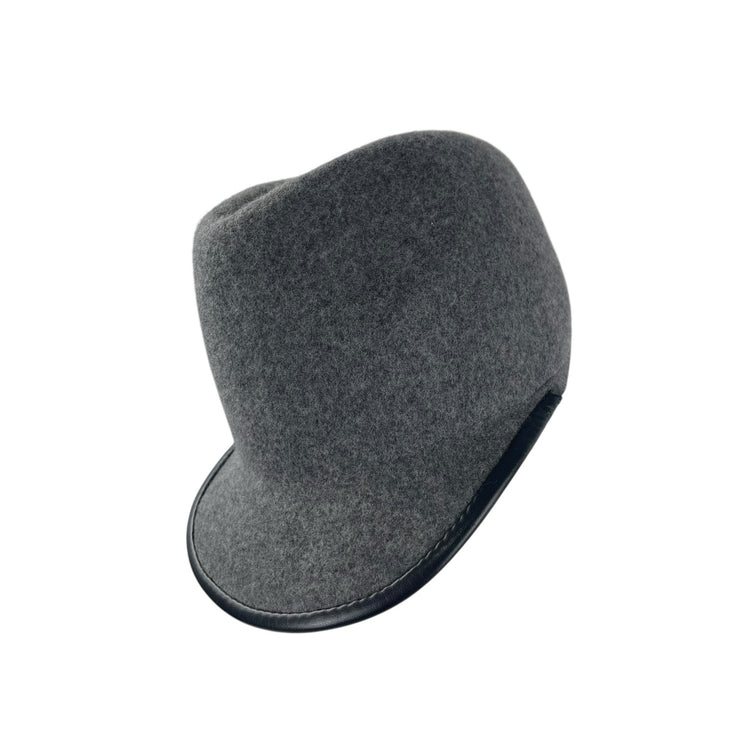 NEW Zara Man Gray Wool Leather Trimmed Structured Crown Bucket Felt Cap Hat Sz L