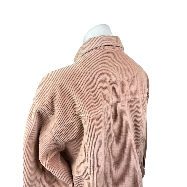 POL Women's Pink Corduroy Long Sleeve Cropped Pocket Button Down Jacket Size M