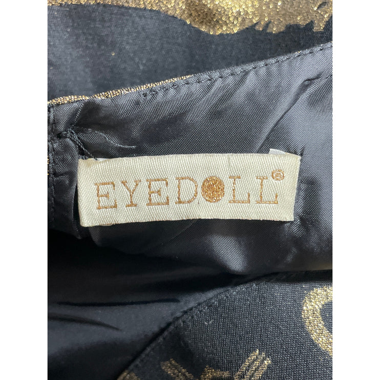 Anthropologie Eyedoll Black Gold Panther Sleeveless Fit & Flare Mini Dress Sz S