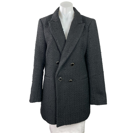 H&M Women's Black Tweed Textured Double Breasted Peak Lapel Blazer Coat Jacket L