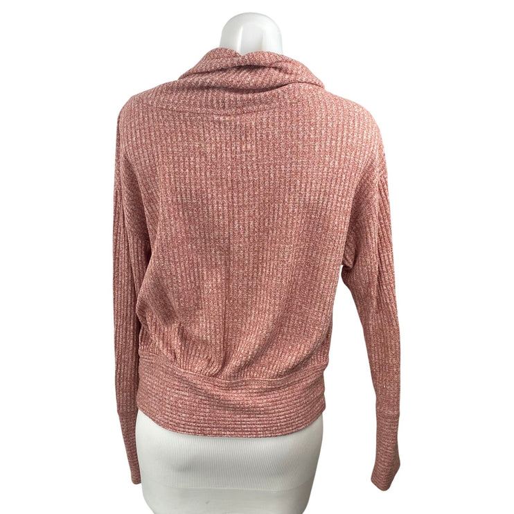 Anthropologie Saturday Sunday Brown Pink Ribbed Knit Hoodie Sweater Top Size S