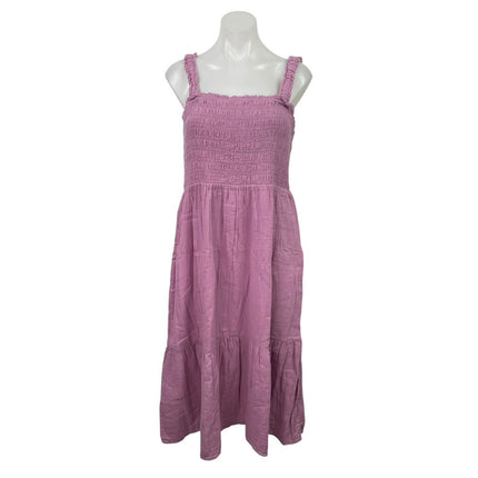 GAP Purple Smocked Square Neck Sleeveless Tiered Midi Tank Flare A-Line Dress L